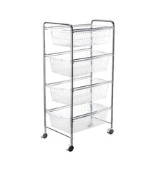 4 Katlı Krom Plastik Sepetli Sebzelik, Meyvelik