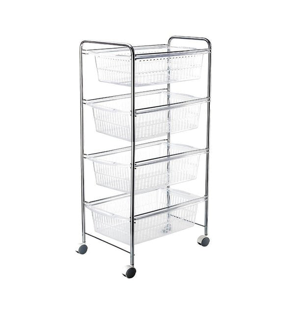 4 Katlı Krom Plastik Sepetli Sebzelik, Meyvelik